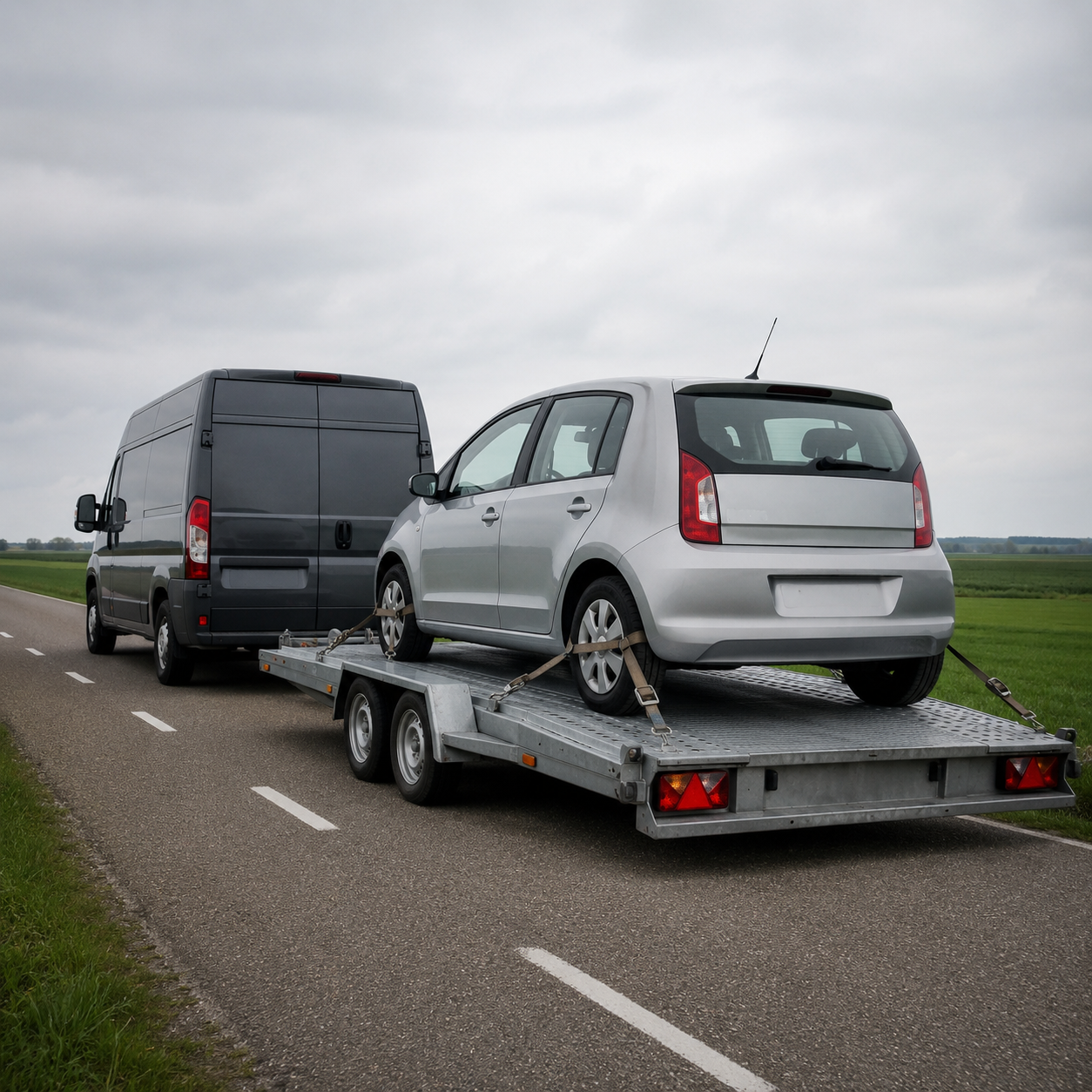 Auto op de transporttrailer van JT AutoMotive